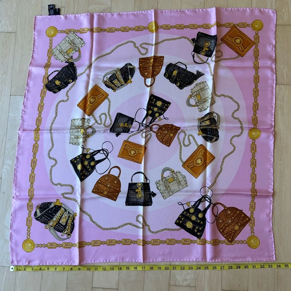 Versace Vintage ‘08 Pink Handbag Silk Scarf - 34 inches w/ certificate NIB/NWT